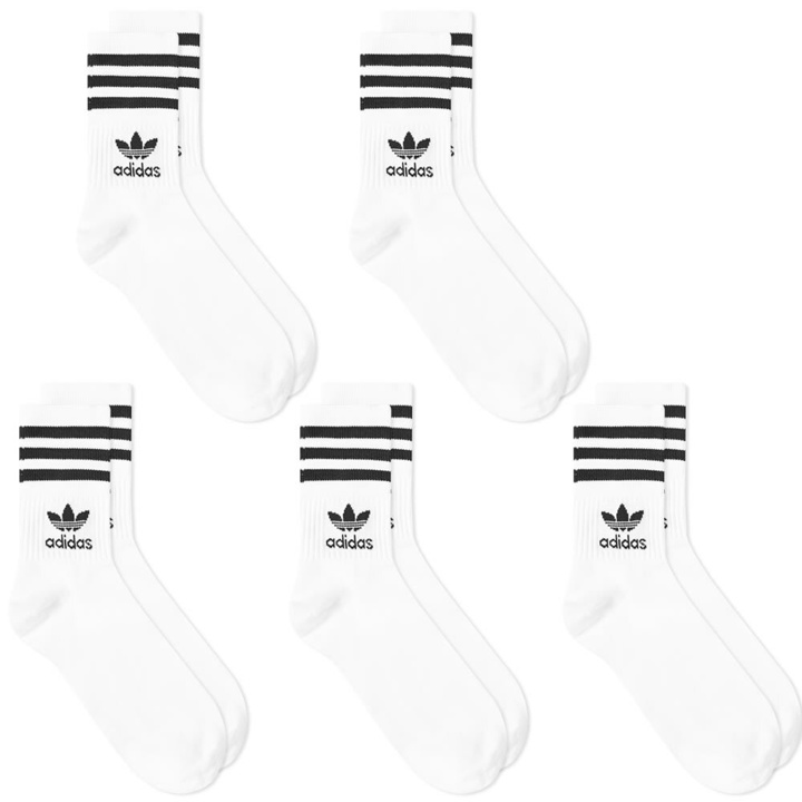 Photo: Adidas Men's Solid Mid Cut Sock - 5 Pack in White