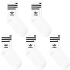 Adidas Men's Solid Mid Cut Sock - 5 Pack in White