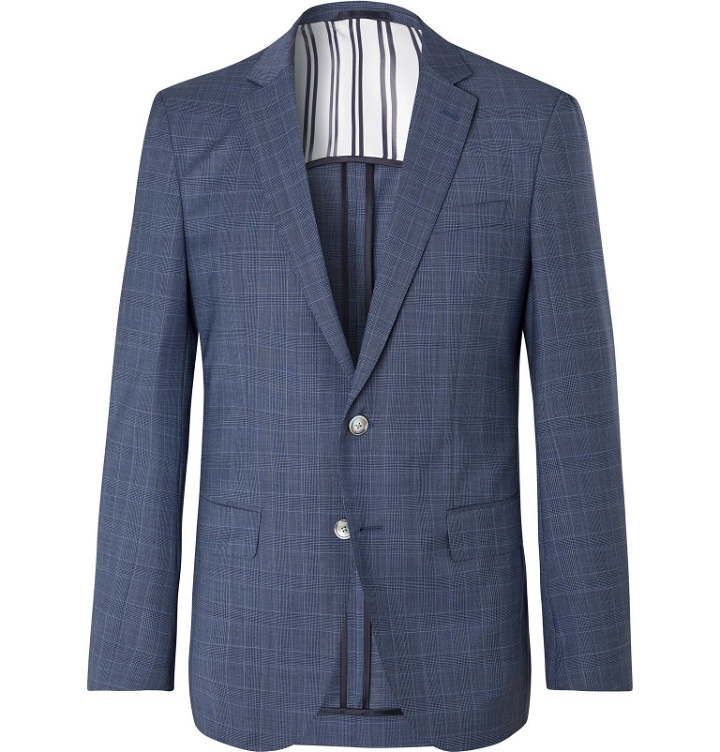 Photo: Hugo Boss - Blue Hartley Slim-Fit Prince of Wales Checked Virgin Wool Suit Jacket - Blue