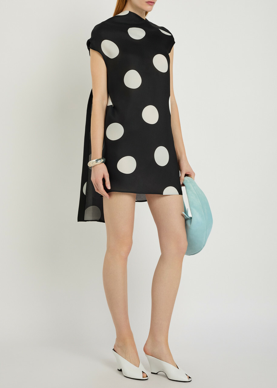 Khaite Tatia Polka-dot Draped Silk Mini Dress Black And White