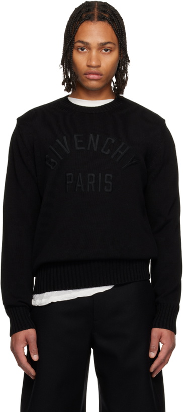 Photo: Givenchy Black Cotton Knit 'GIVENCHY Paris' Embroidery Sweater