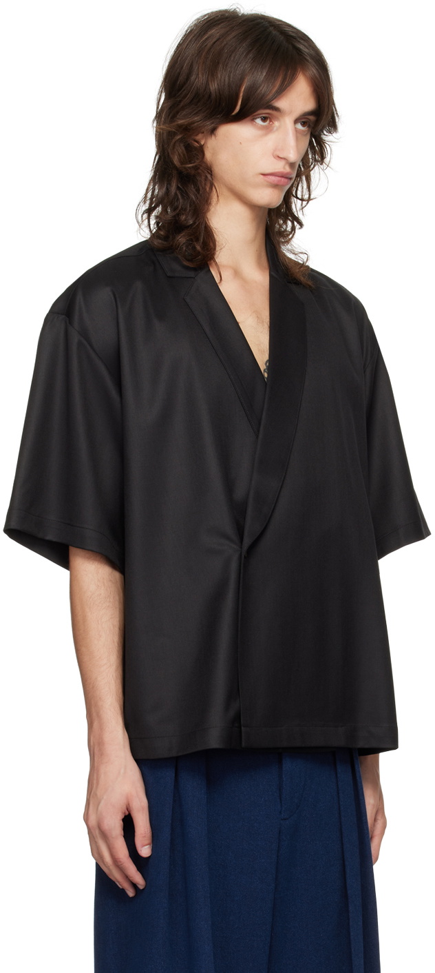 King & Tuckfield Black Notch Collar Wrap Shirt