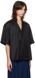 King & Tuckfield Black Notch Collar Wrap Shirt