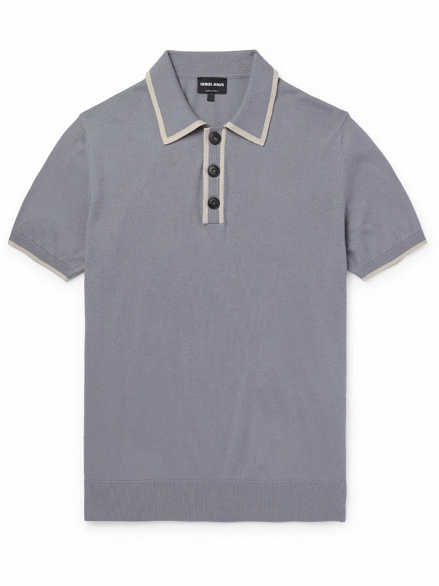 Photo: Giorgio Armani - Cotton and Cashmere-Blend Polo Shirt - Gray