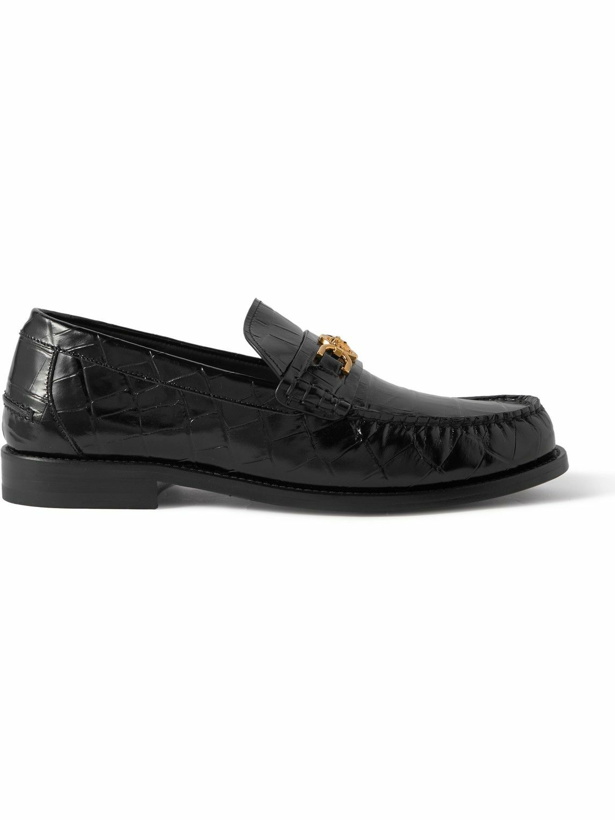 Photo: Versace - Horsebit-Embellished Croc-Effect Patent-Leather Loafers - Black