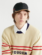 GUCCI - Leather and Webbbing-Trimmed Monogrammed Canvas Baseball Cap - Black