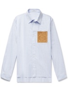 LOEWE - Suede-Trimmed Striped Cotton Shirt - Blue