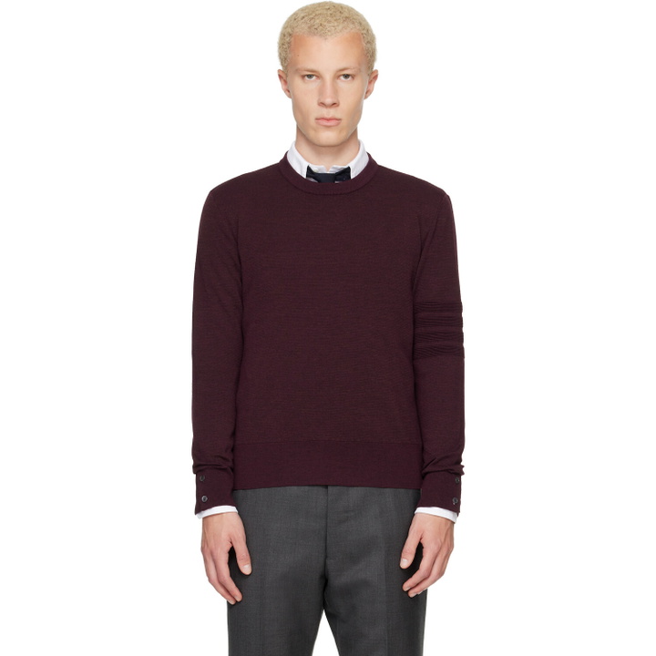 Photo: Thom Browne Burgundy Ottoman Milano Stitch 4-Bar Bomber Sweater