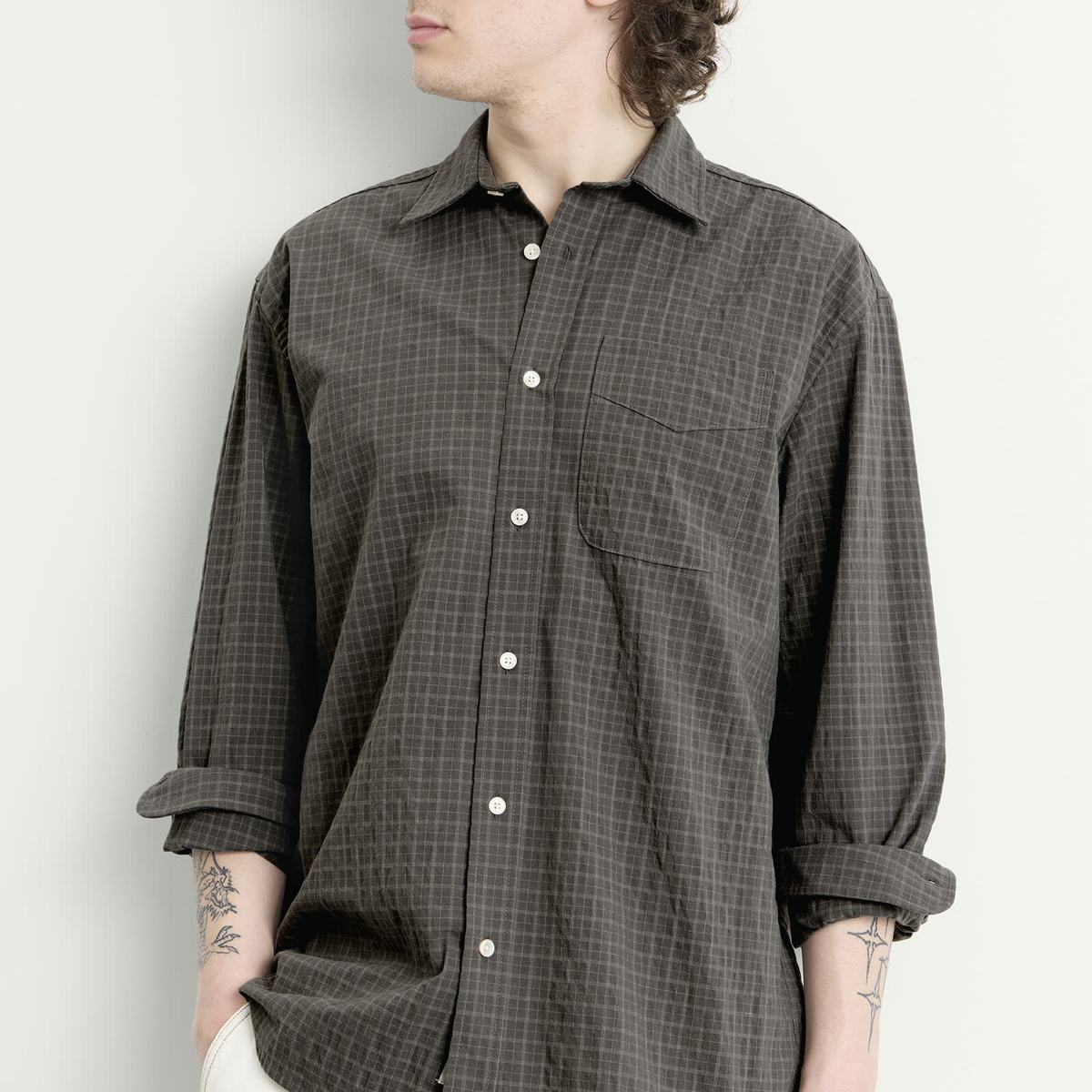 Foret Men's Scout Micro Check Shirt in Faded Black Check