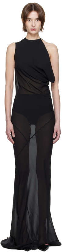 Photo: AARON ESH Black Asymmetric Cowl Maxi Dress