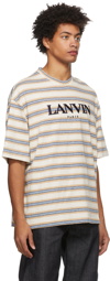 Lanvin Beige Striped Embroidered Logo T-Shirt