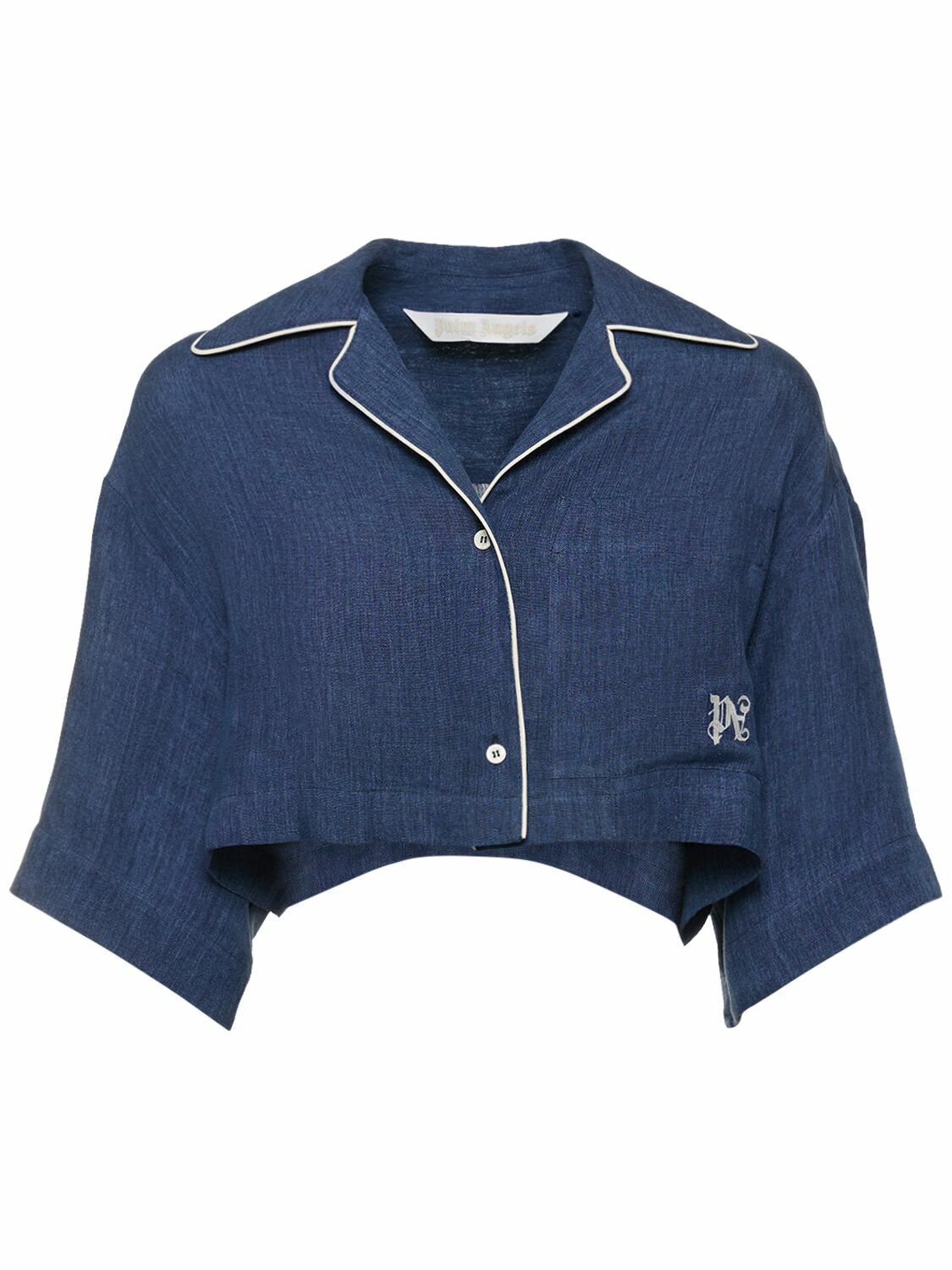 トップス Palm Angeles Monogram Linen Denim Crop Palm Angeles Monogram Linen Denim Crop