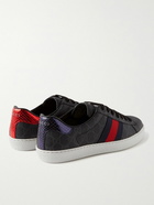 GUCCI - Ace Webbing-Trimmed Monogrammed Coated-Canvas Sneakers - Black