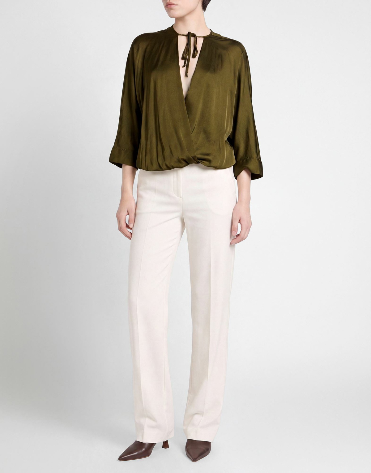 Manila Grace Womens Top Military in Green