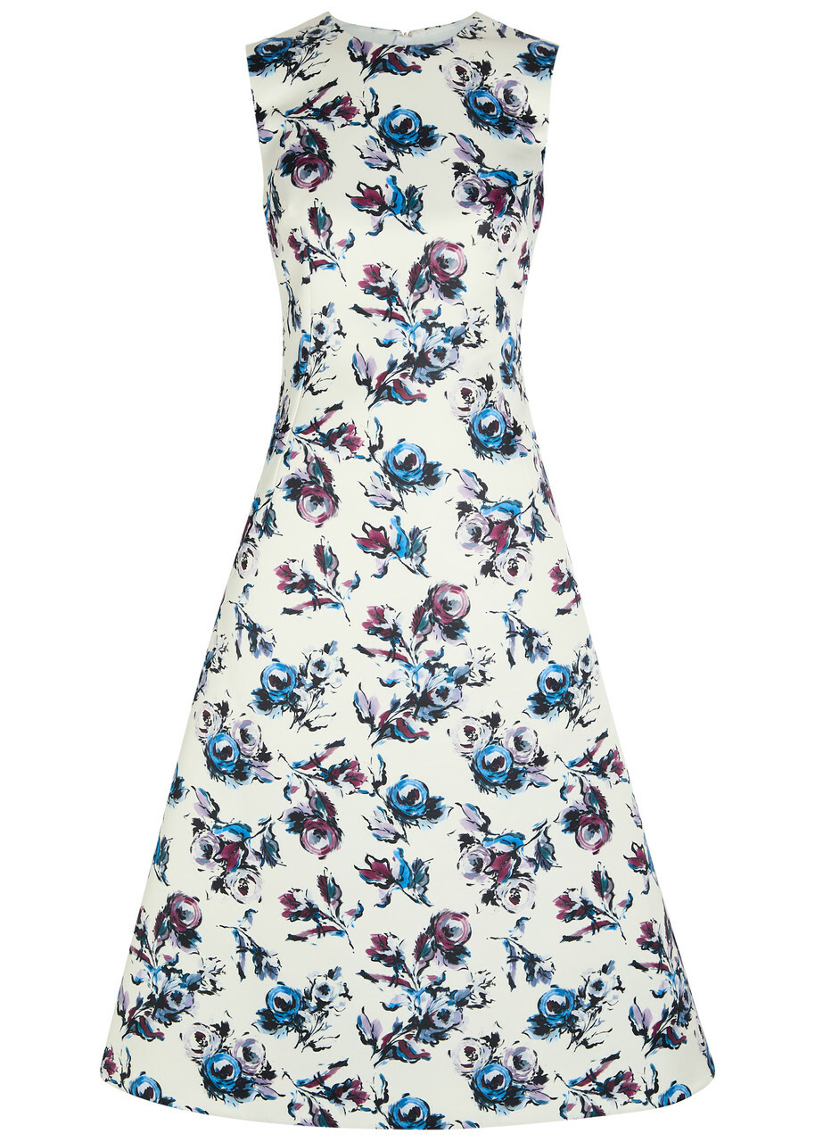 Emilia Wickstead Rumi Floral Satin Midi Dress Purple