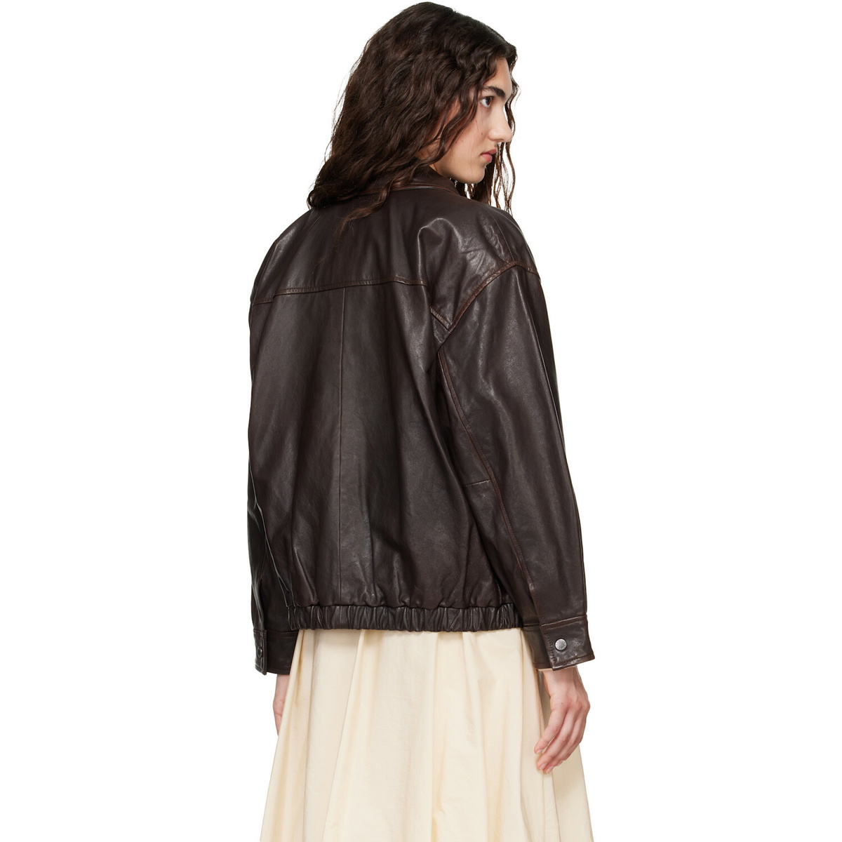 Weekend Max Mara Brown Cose Leather Bomber Jacket