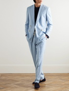 Mr P. - Double-Breasted Virgin Wool, Linen and Silk-Blend Suit Jacket - Blue