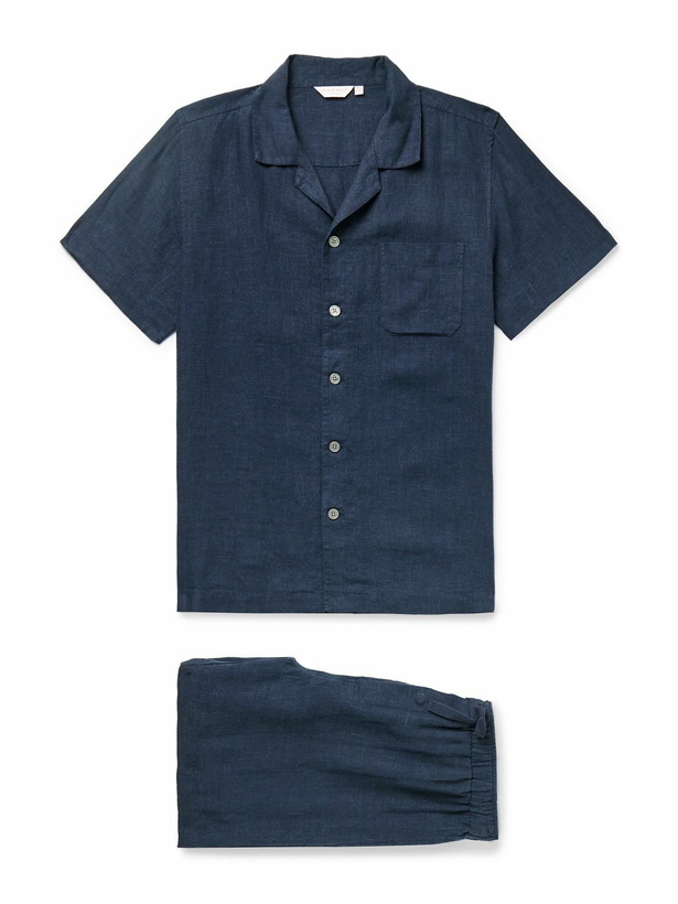 Photo: Derek Rose - Sicily 1 Linen Pyjama Set - Blue