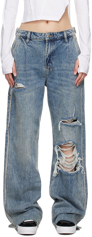 Photo: Ksubi Blue Low Rider Tuck Frayed Jeans