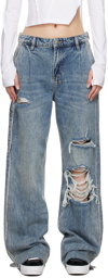 Ksubi Blue Low Rider Tuck Frayed Jeans