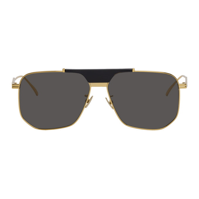 Photo: Bottega Veneta Gold and Grey Aviator Sunglasses