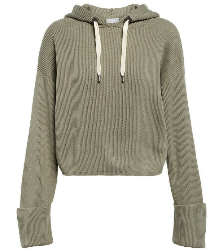 Photo: Brunello Cucinelli - Ribbed-knit cropped cotton hoodie
