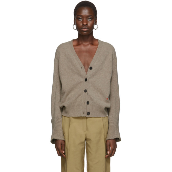 Photo: Victoria Beckham Brown Rolled Cuff V-Neck Cardigan