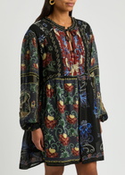 Farm Rio Patchwork-print Georgette Mini Dress Black