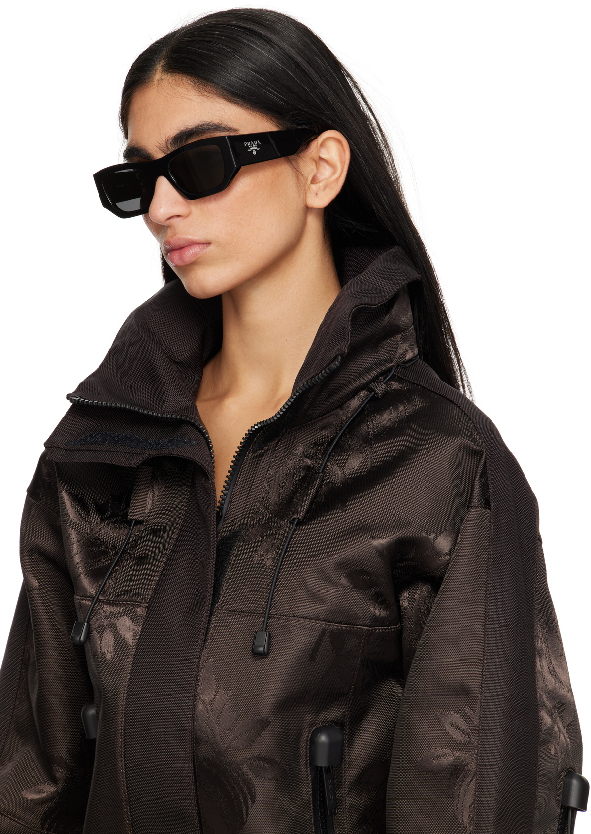 Prada Black Cat Eye Acetate Sunglasses with Case Prada SPR 13Z Black Acetate Symbole Rectangular Cat-Eye  main image 4