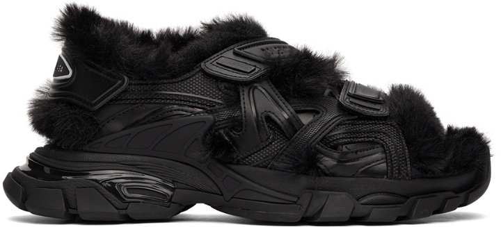 Photo: Balenciaga Black Faux-Fur Track Sandals
