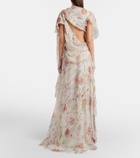 McQueen Floral asymmetric silk chiffon gown