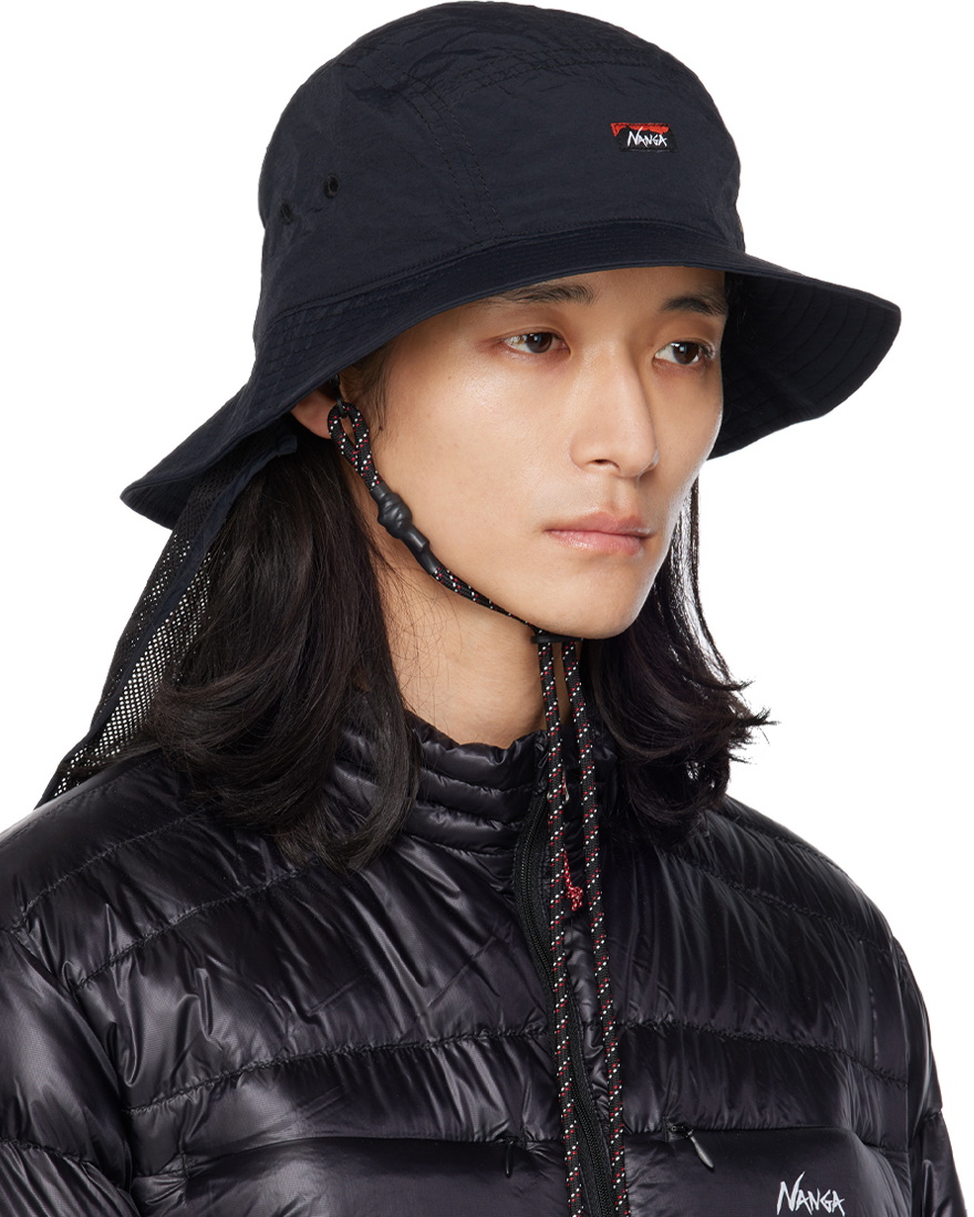 NANGA Black Tusser Sunshade Bucket Hat