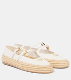 Prada Leather and raffia Mary Jane flats