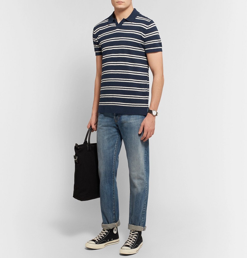 Todd Snyder - Striped Cotton-Blend Bouclé Polo Shirt - Navy