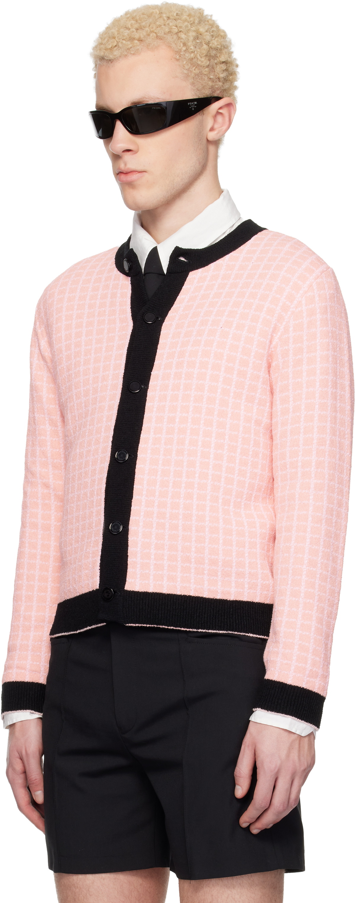 Ernest W. Baker Pink & White Check Boucle Cardigan
