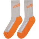 Heron Preston Grey and Orange Logo Socks