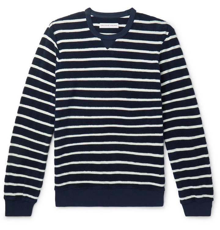Photo: Orlebar Brown - Pierce Striped Cotton-Terry Sweatshirt - Navy