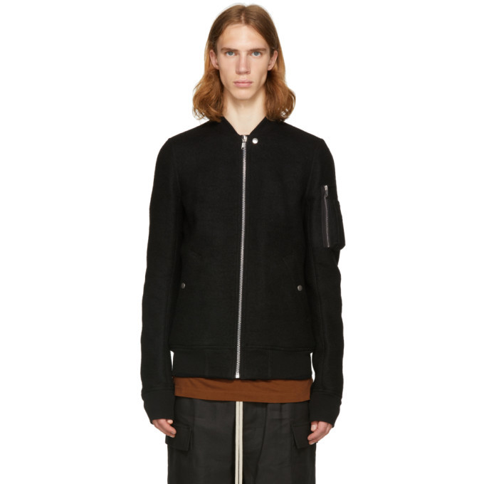 Rick Owens Black Wool Flight Bomber Jacket Rick Owens