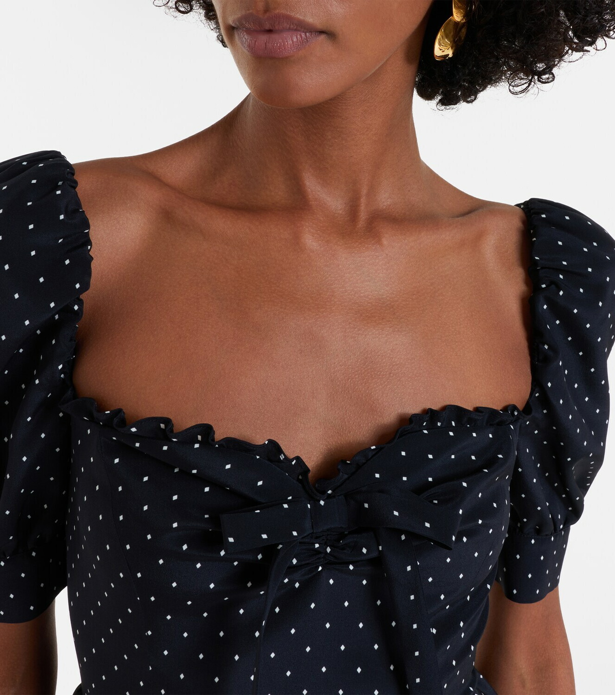 Alessandra Rich Polka-dot peplum silk midi dress