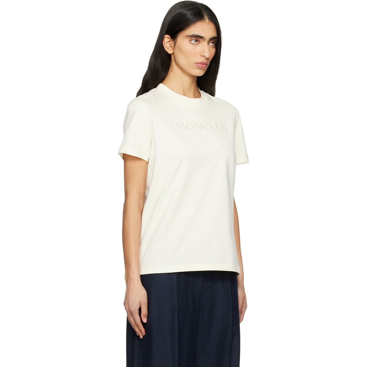 Moncler Off-White Embroidered Tonal Logo Cotton T-shirt