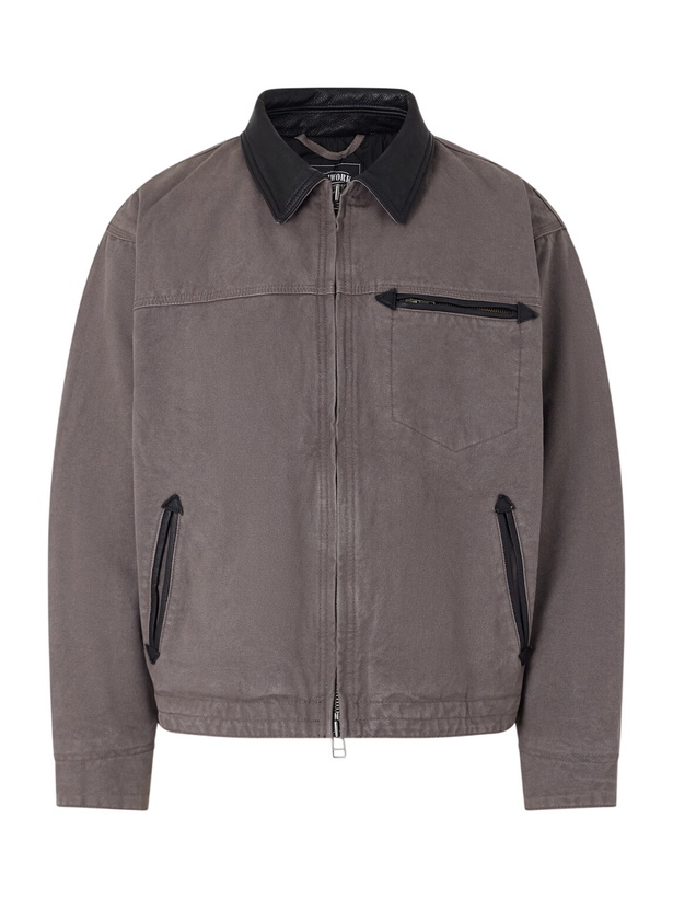 Photo: FrizmWORKS - Distressed Leather-Trimmed Cotton-Canvas Jacket - Brown
