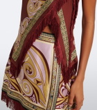 La DoubleJ Fringed printed silk twill scarf top