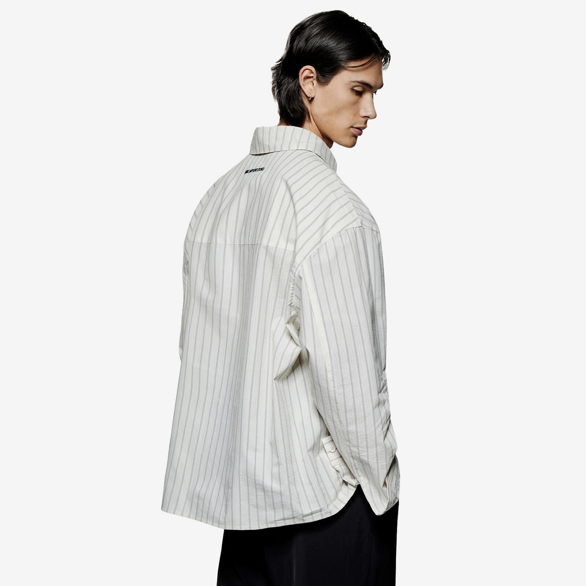 MKI Men's Box Dress Shirt in Off White Stripe