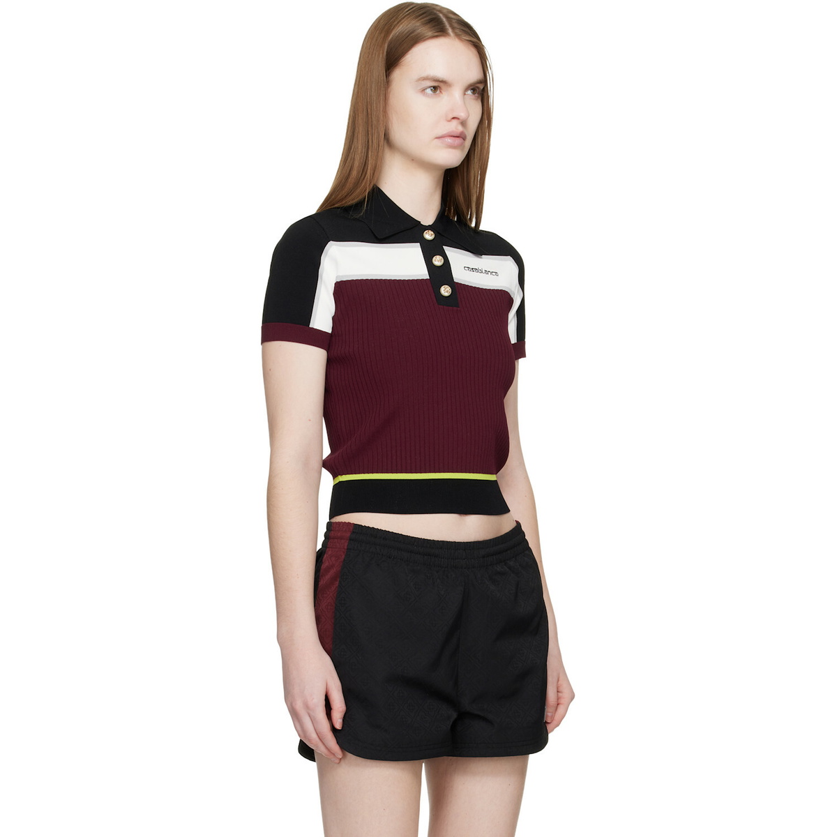 Casablanca Black & Burgundy Striped Short Sleeve Polo