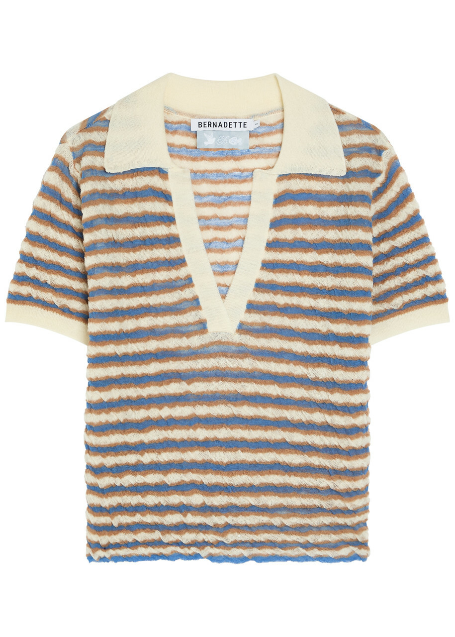 Bernadette Ophelia Striped Fine-knit Polo top Beige