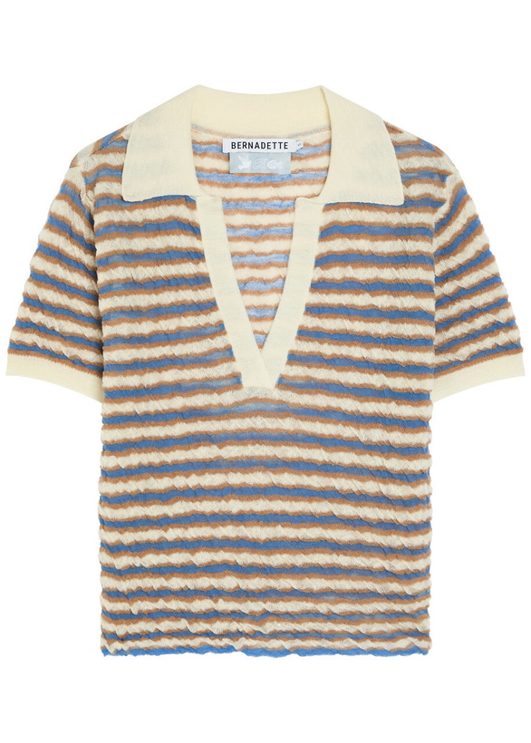 Photo: Bernadette Ophelia Striped Fine-knit Polo top Beige