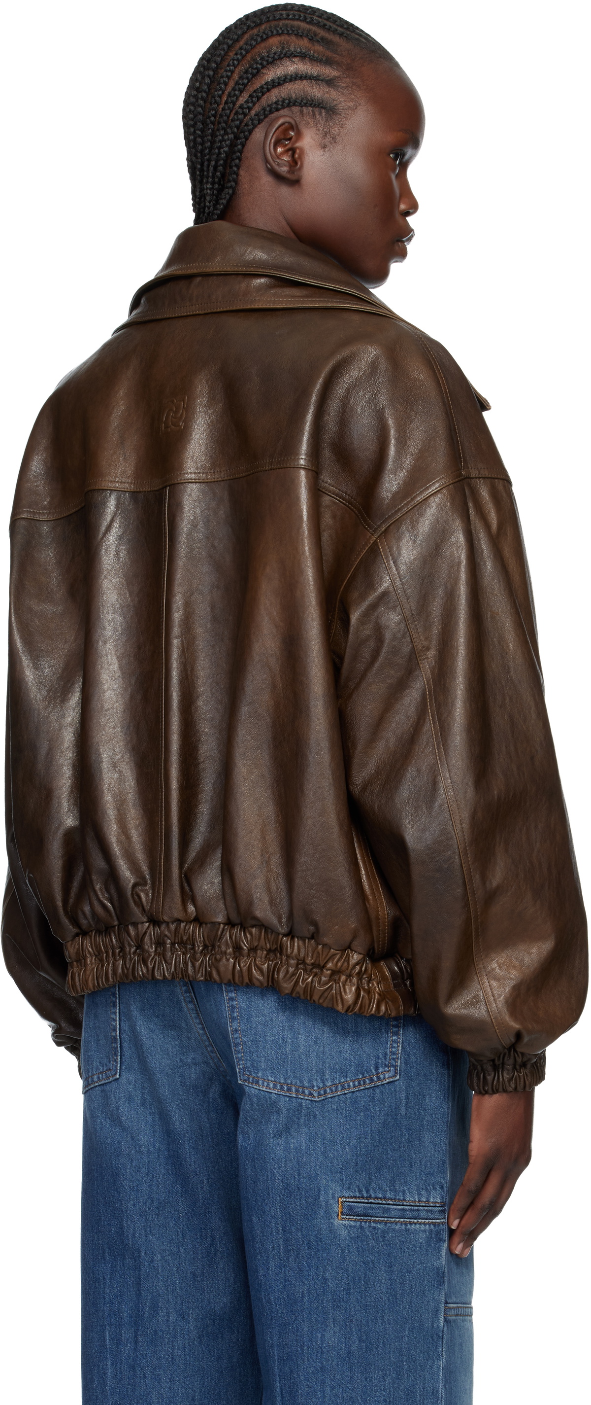 Magda Butrym Brown Snap-Collar Aviator Leather Jacket