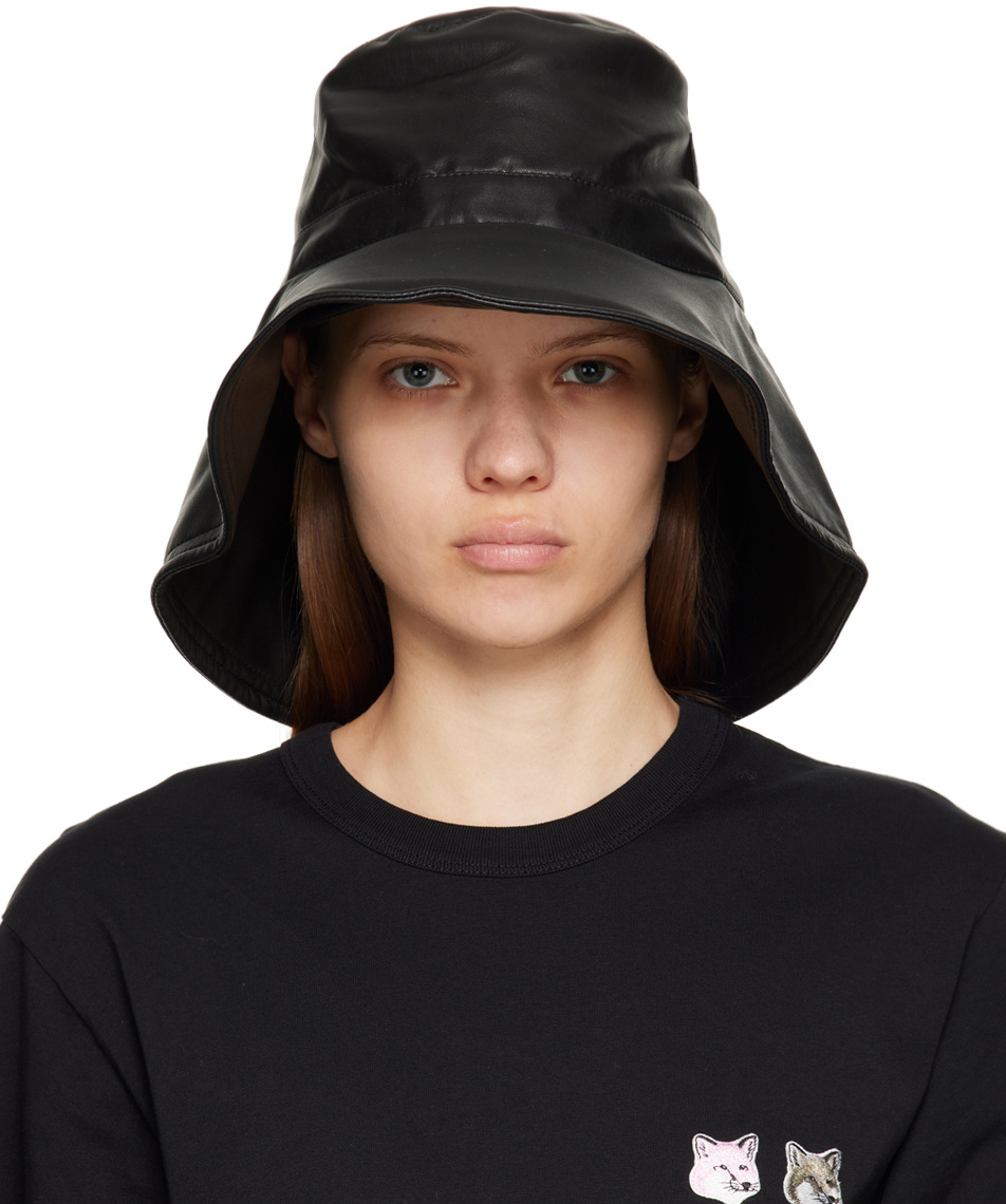 Black faux store leather cap