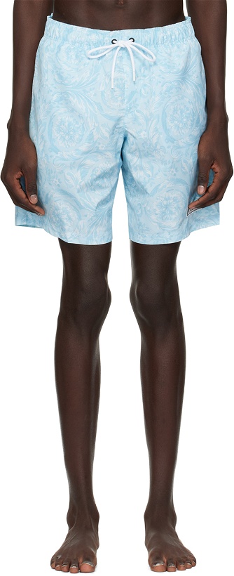Photo: Versace Underwear Blue Barocco Swim Shorts