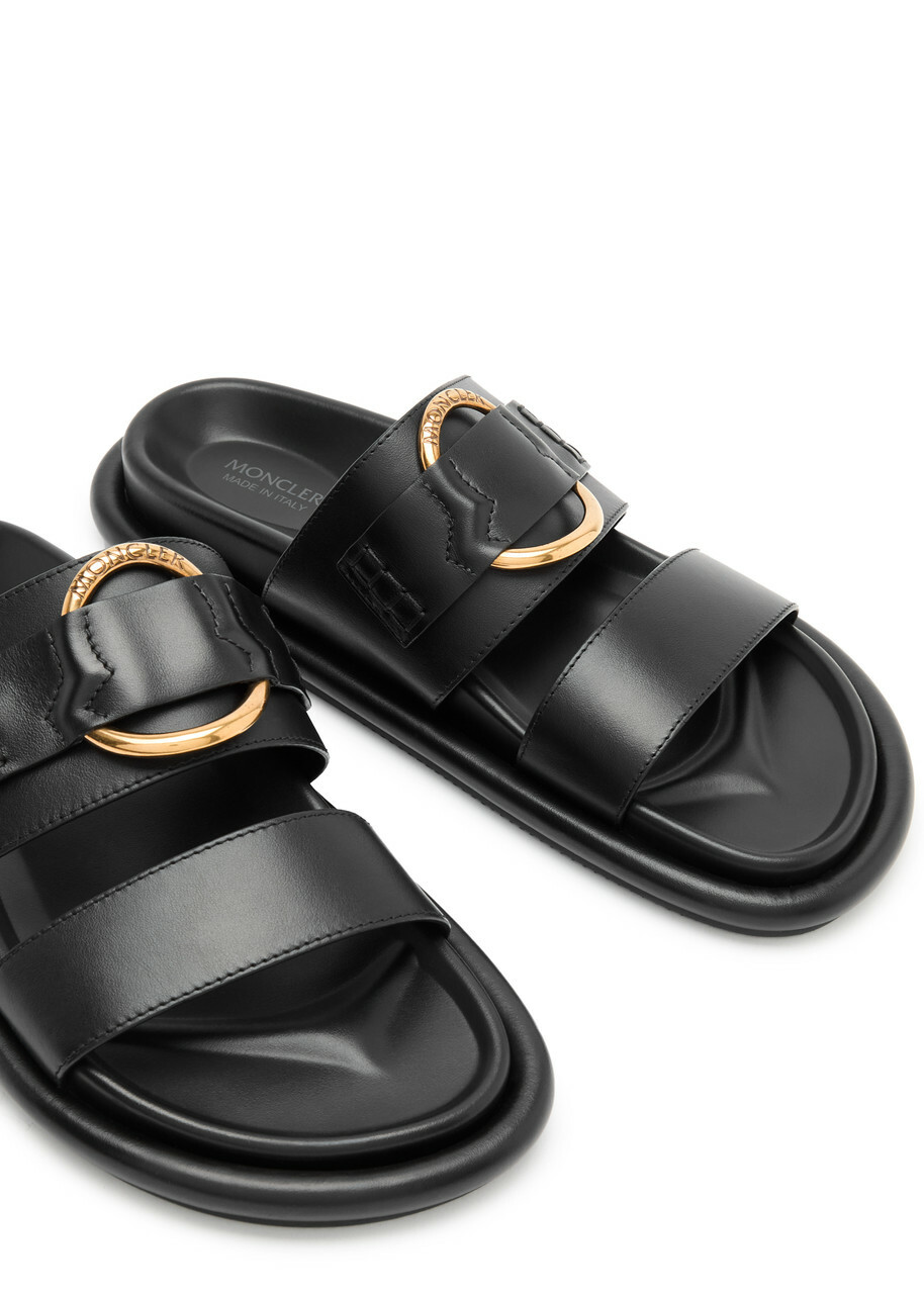 Moncler Bell Logo Leather Sliders Black